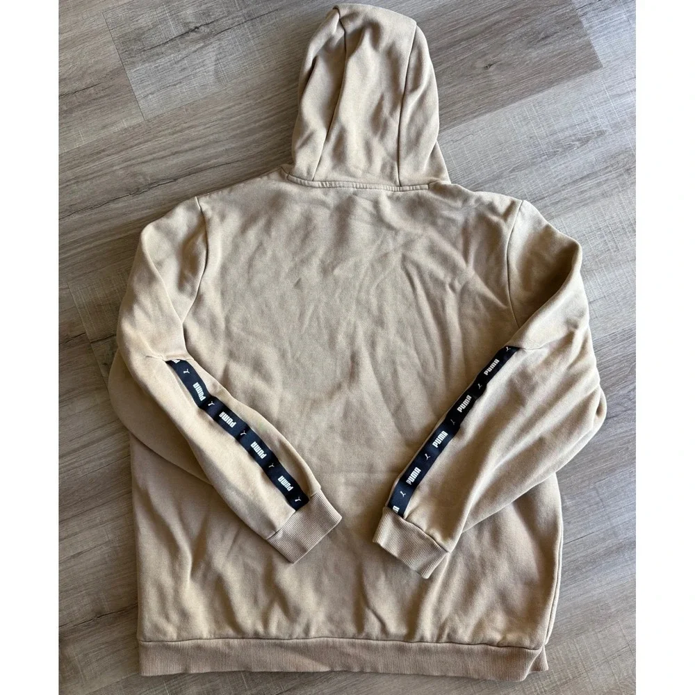 Puma Mens Tan Khaki Logo Tape Sleeve Fleece Hoodie‎ Sweatshirt XL 849040-85